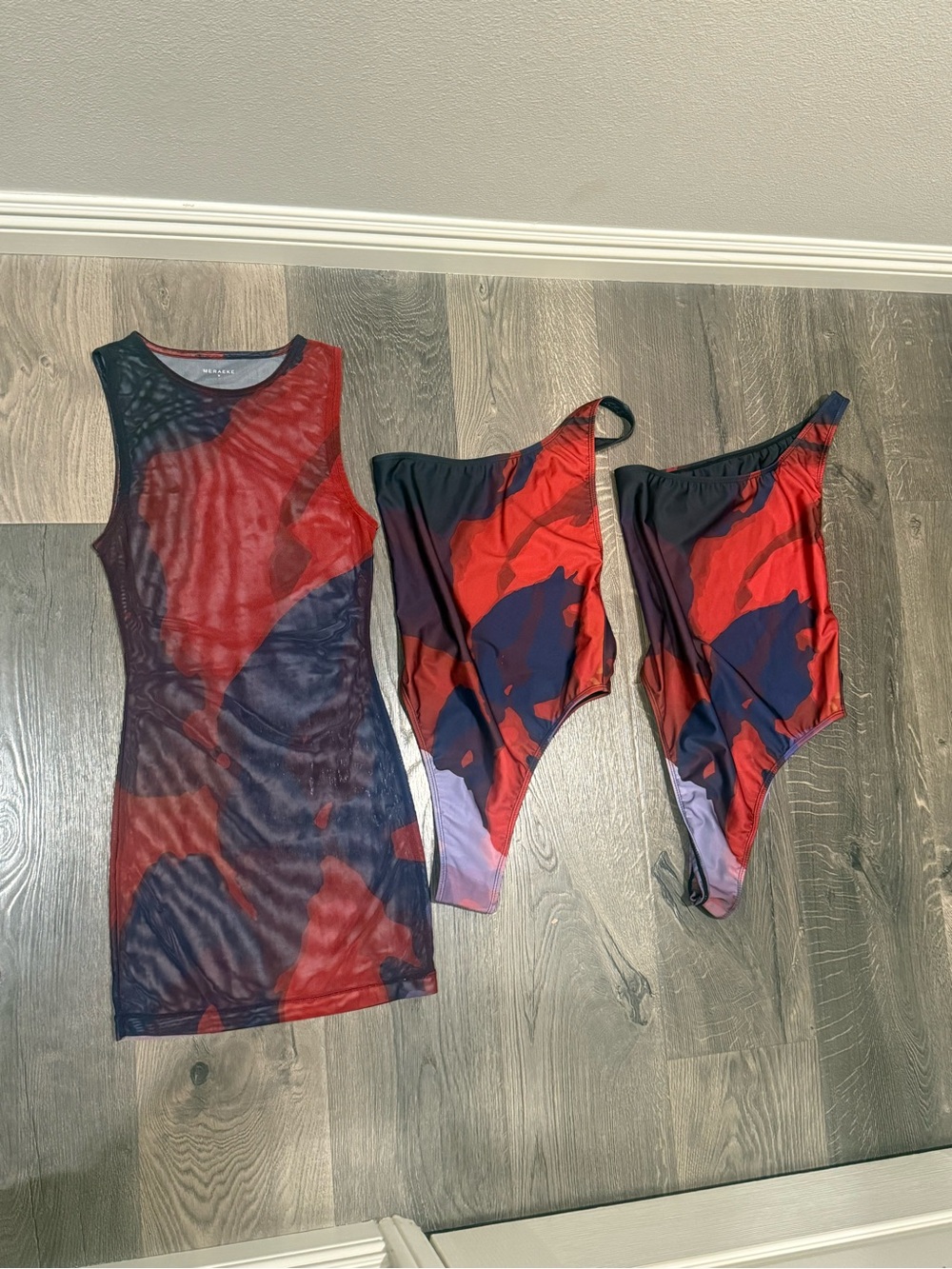 Sheer Red & Blue Abstract Mesh Swim Cover-Up - Picture 7 of 10